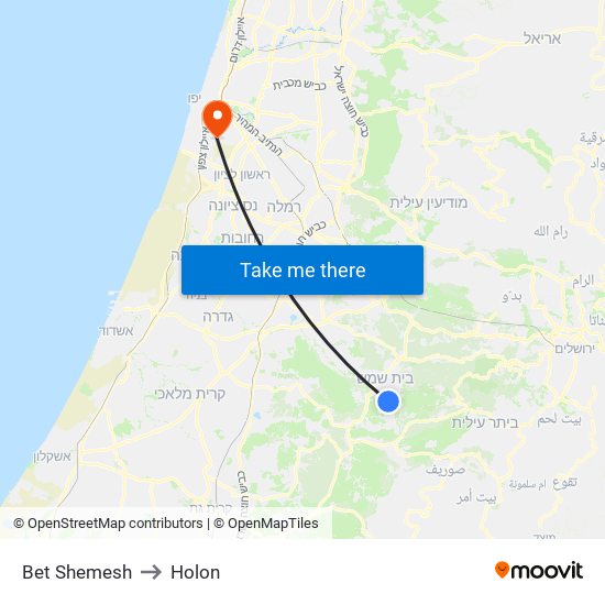 Bet Shemesh to Holon map