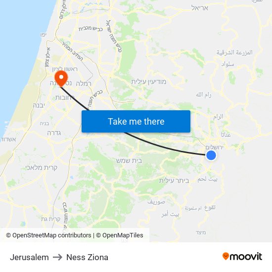 Jerusalem to Ness Ziona map