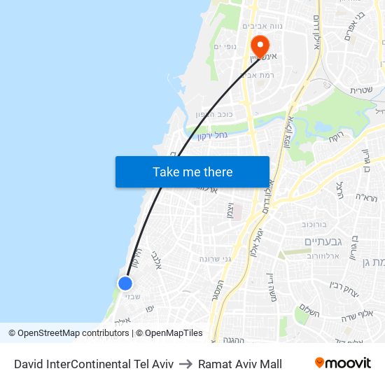 David InterContinental Tel Aviv to Ramat Aviv Mall map