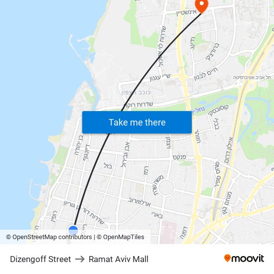 Dizengoff Street to Ramat Aviv Mall map