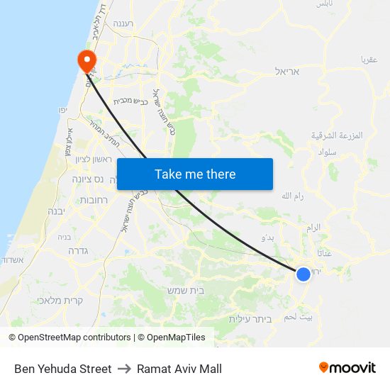Ben Yehuda Street to Ramat Aviv Mall map