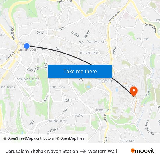 Jerusalem Yitzhak Navon Station to Western Wall map