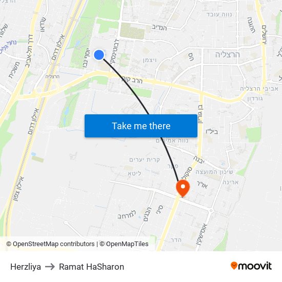 Herzliya to Ramat HaSharon map