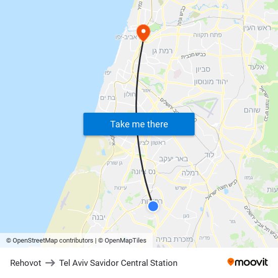 Rehovot to Tel Aviv Savidor Central Station map