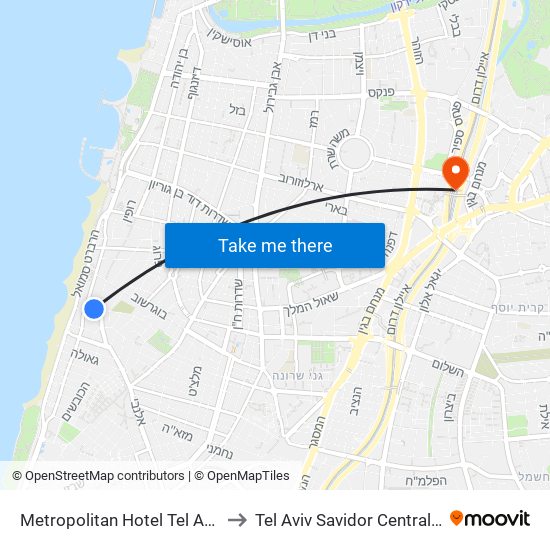 Metropolitan Hotel Tel Aviv Israel to Tel Aviv Savidor Central Station map