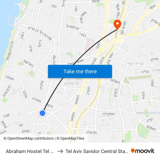 Abraham Hostel Tel Aviv to Tel Aviv Savidor Central Station map