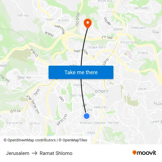 Jerusalem to Ramat Shlomo map