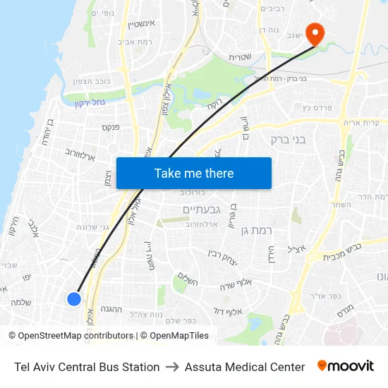 Tel Aviv Central Bus Station to Assuta Medical Center map