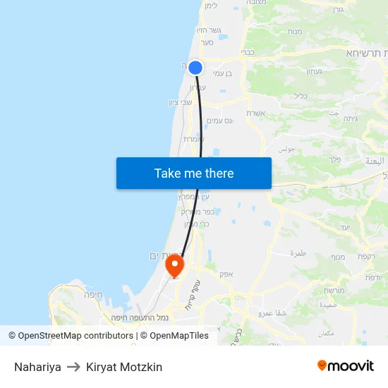 Nahariya to Kiryat Motzkin map