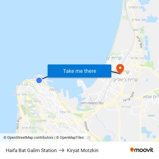 Haifa Bat Galim Station to Kiryat Motzkin map