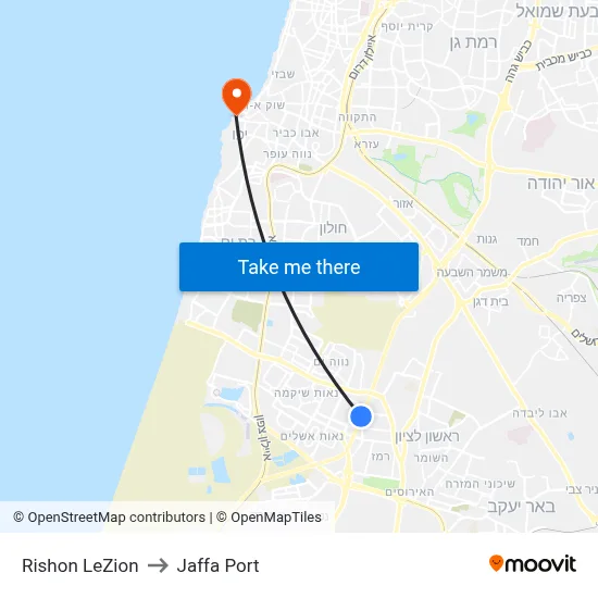 Rishon LeZion to Jaffa Port map