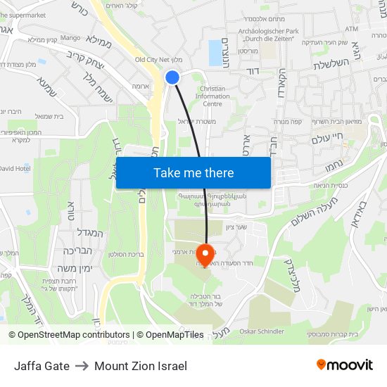 Jaffa Gate to Mount Zion Israel map
