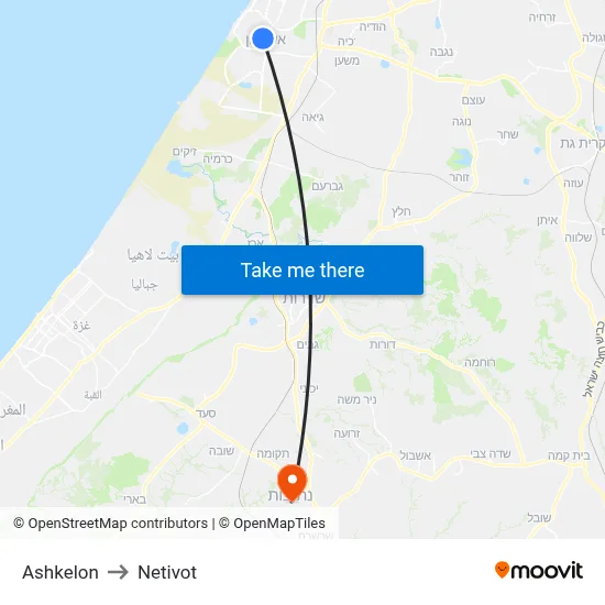 Ashkelon to Netivot map