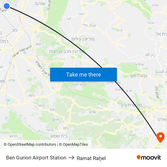 Ben Gurion Airport Station to Ramat Raẖel map