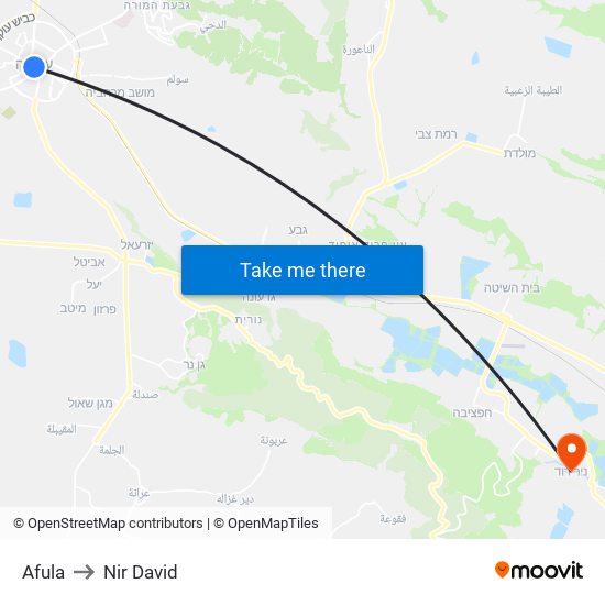 Afula to Nir David map