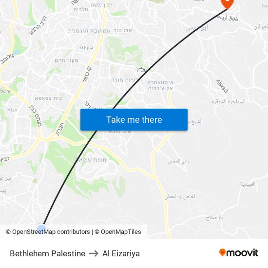 Bethlehem Palestine to Al Eizariya map
