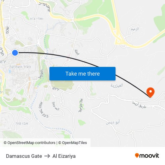 Damascus Gate to Al Eizariya map