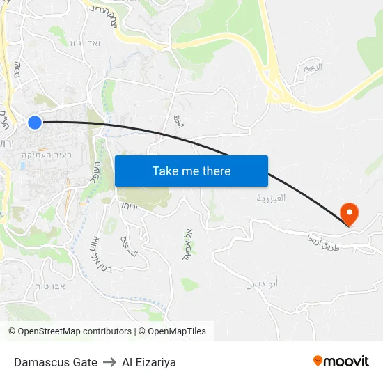 Damascus Gate to Al Eizariya map