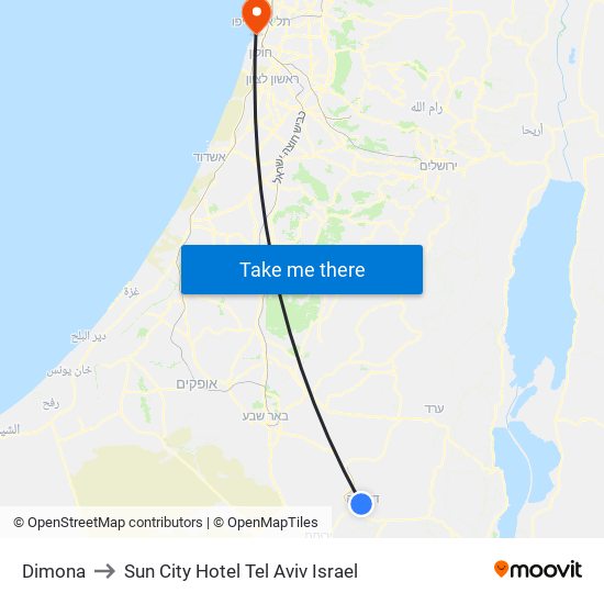 Dimona to Sun City Hotel Tel Aviv Israel map