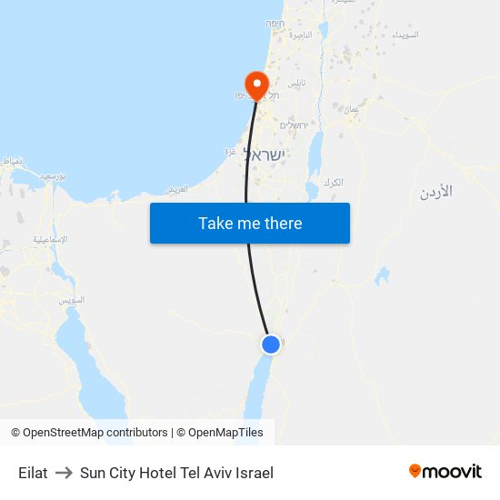Eilat to Sun City Hotel Tel Aviv Israel map