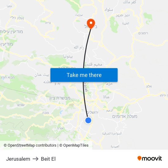 Jerusalem to Beit El map