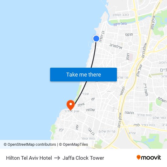 Hilton Tel Aviv Hotel to Jaffa Clock Tower map