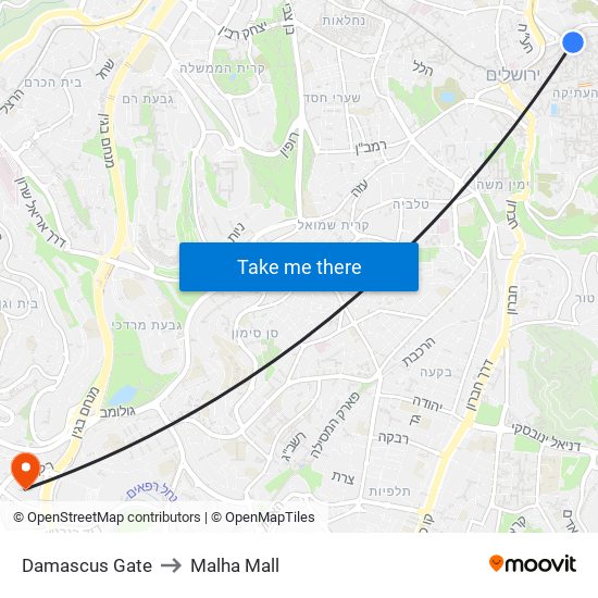 Damascus Gate to Malha Mall map