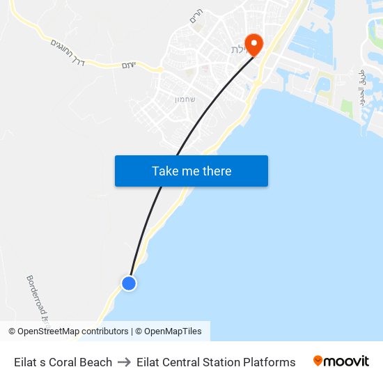 Eilat s Coral Beach to Eilat Central Station Platforms map