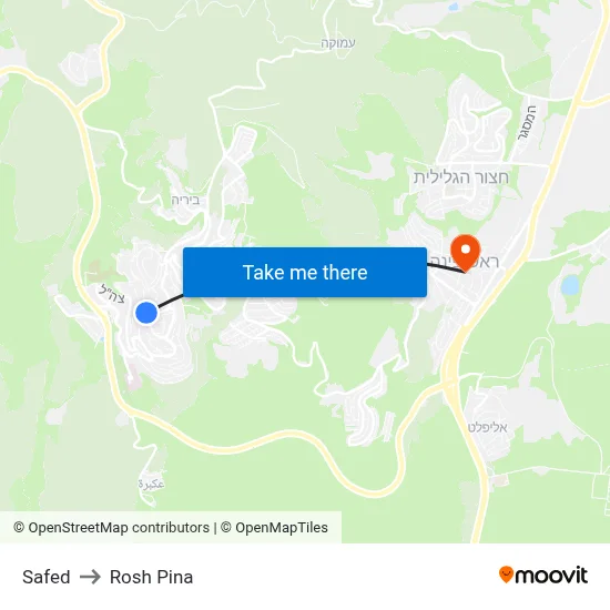 Safed to Rosh Pina map