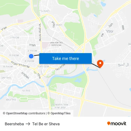 Beersheba to Tel Be er Sheva map
