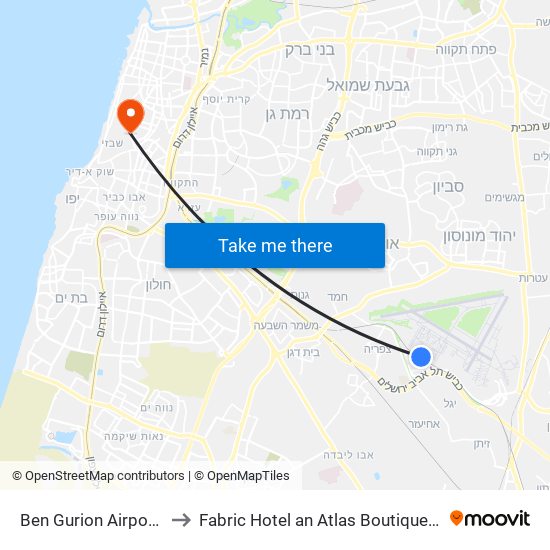Ben Gurion Airport Station to Fabric Hotel an Atlas Boutique Hotel Tel Aviv map