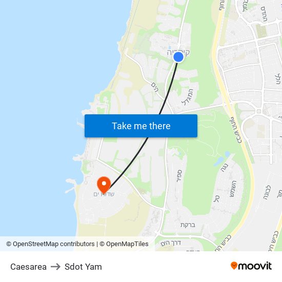 Caesarea to Sdot Yam map