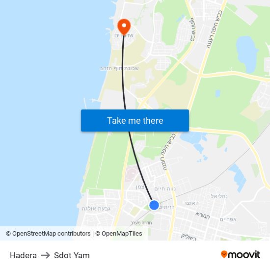 Hadera to Sdot Yam map