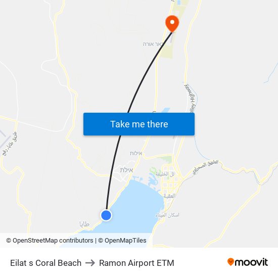 Eilat s Coral Beach to Ramon Airport ETM map