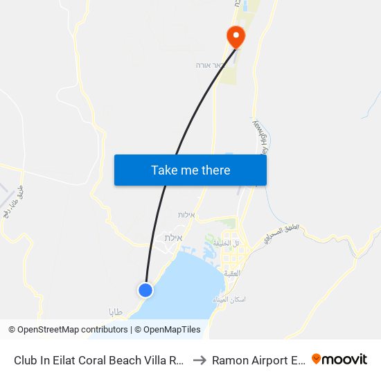 Club In Eilat Coral Beach Villa Resort to Ramon Airport ETM map