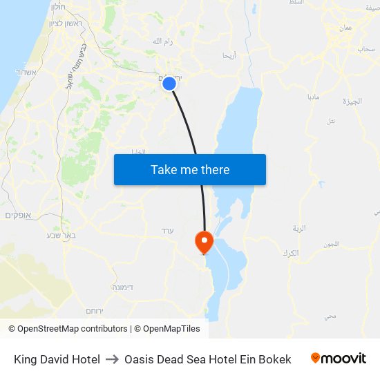 King David Hotel to Oasis Dead Sea Hotel Ein Bokek map