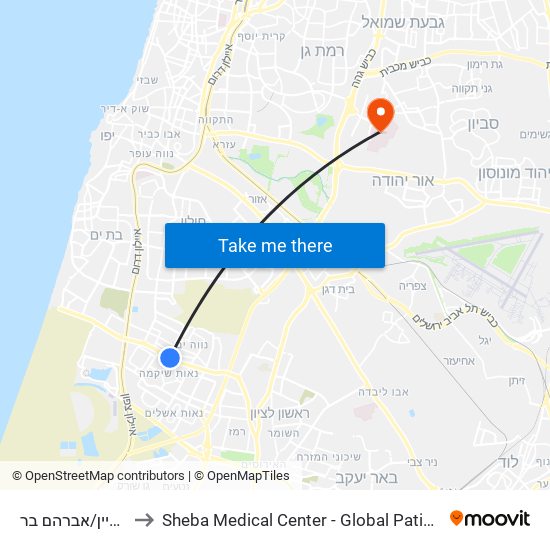 משה דיין/אברהם בר to Sheba Medical Center - Global Patient Services map