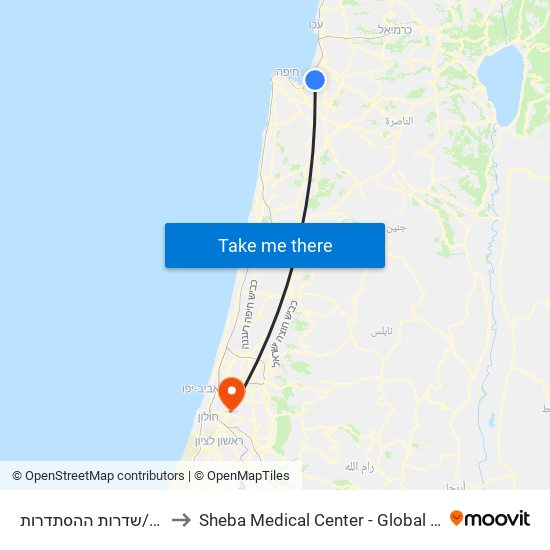 אורט ביאליק/שדרות ההסתדרות to Sheba Medical Center - Global Patient Services map