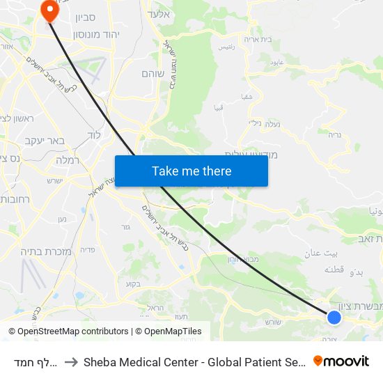 מחלף חמד to Sheba Medical Center - Global Patient Services map