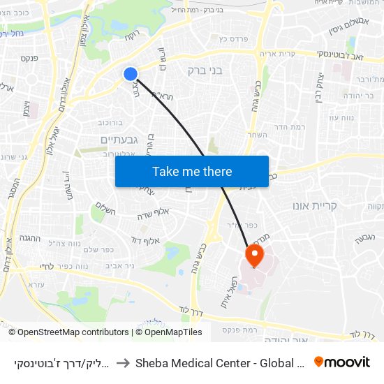 ת.רק''ל ביאליק/דרך ז'בוטינסקי to Sheba Medical Center - Global Patient Services map