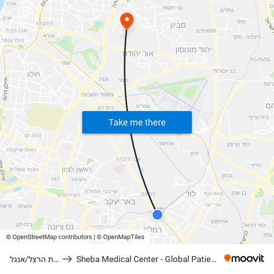 שדרות הרצל/אנגל to Sheba Medical Center - Global Patient Services map