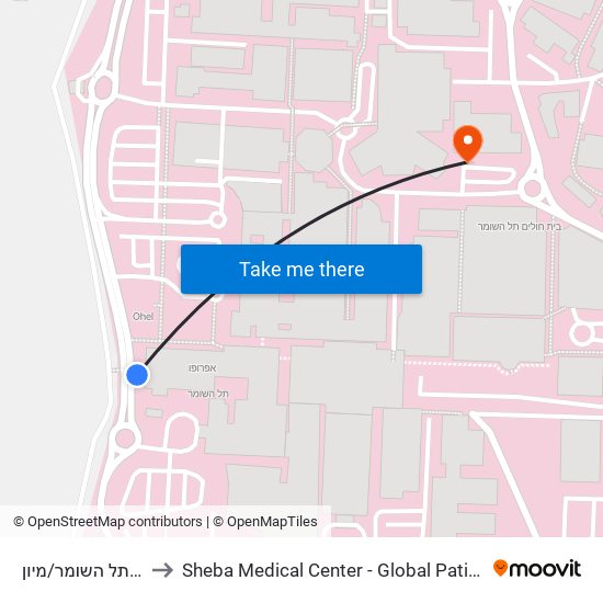 ביה''ח תל השומר/מיון to Sheba Medical Center - Global Patient Services map