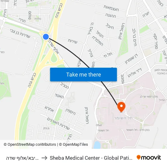 דרך שיבא/אלוף שדה to Sheba Medical Center - Global Patient Services map
