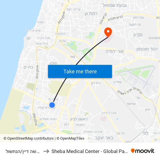 שדרות משה דיין/הנחשול to Sheba Medical Center - Global Patient Services map