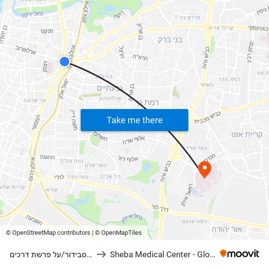 ת. רכבת תל אביב סבידור/על פרשת דרכים to Sheba Medical Center - Global Patient Services map