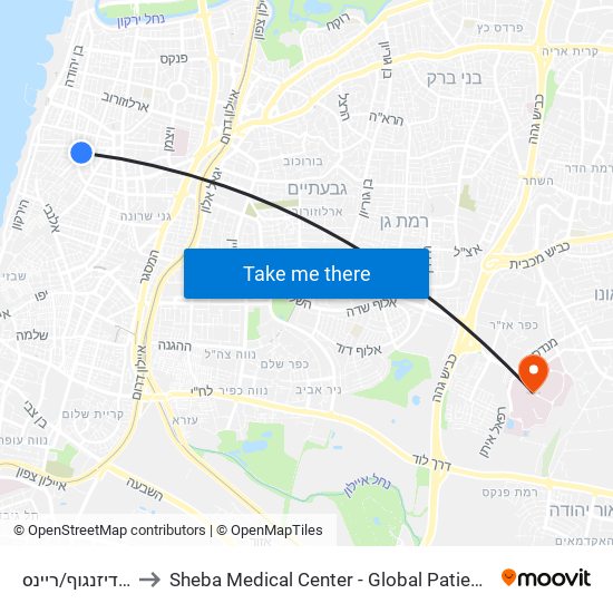 כיכר דיזנגוף/ריינס to Sheba Medical Center - Global Patient Services map