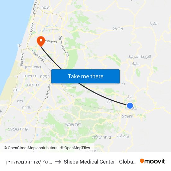 עמיחי גידי פאגלין/שדרות משה דיין to Sheba Medical Center - Global Patient Services map