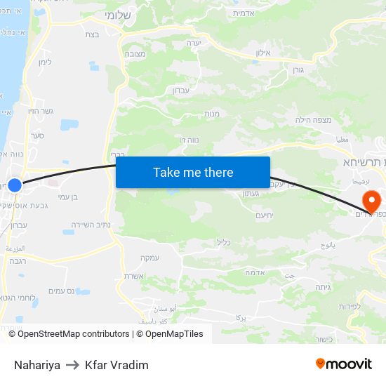 Nahariya to Kfar Vradim map