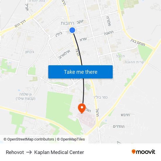 Rehovot to Kaplan Medical Center map