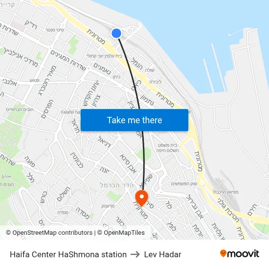 Haifa Center HaShmona station to Lev Hadar map
